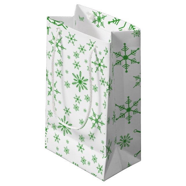 Green Snowflake Pattern Small Gift Bag (Front Angled)