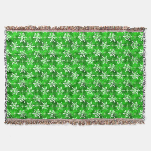 Green Snowflake Throw Blanket (Front)