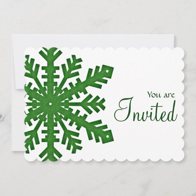 Green Snowflake Winter Dinner Party Invitation 2 (Front)