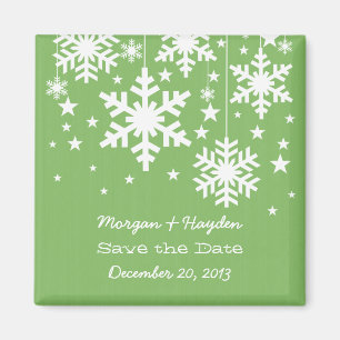 Green Snowflakes and Stars Save the Date Magnet