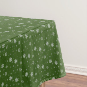 Green Snowflakes Festive Modern Merry Christmas Tablecloth