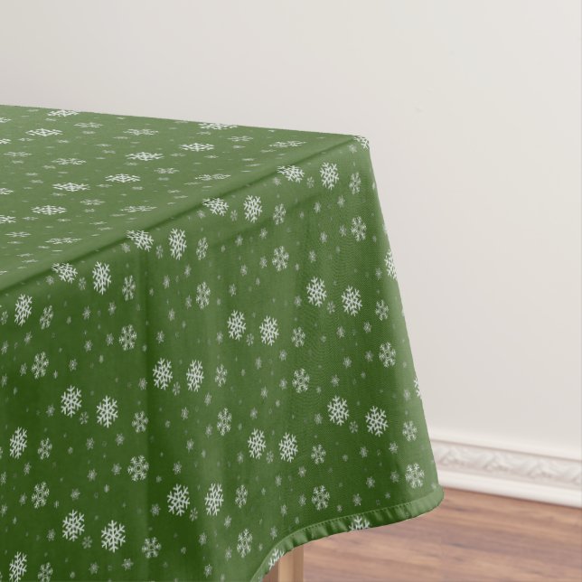 Green Snowflakes Festive Modern Merry Christmas Tablecloth (In Situ)