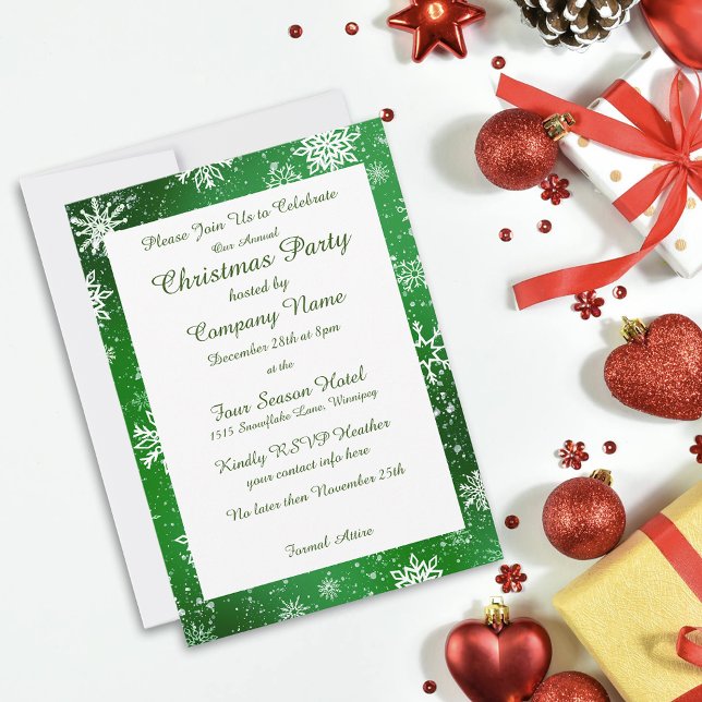 Green Snowflakes Festive Winter Christmas Party Invitation (Creator Uploaded)