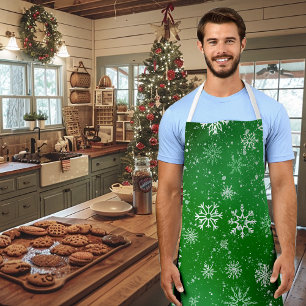 Green Snowflakes Pattern Festive Winter Holiday Apron