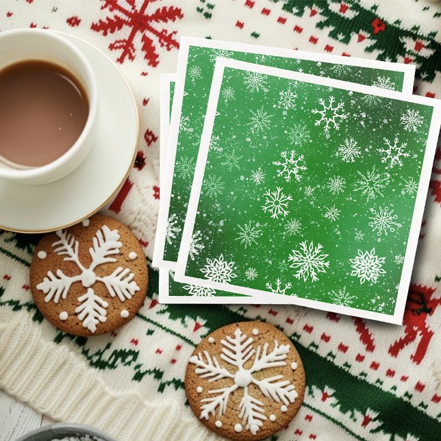 Green Snowflakes Pattern Festive Winter Holiday Napkin (Creator Uploaded)