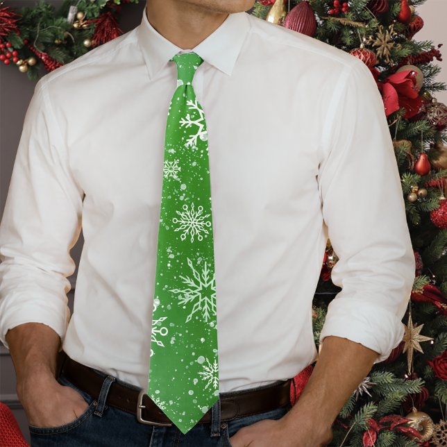 Green Snowflakes Pattern Festive Winter Holiday Tie (Creator Uploaded)