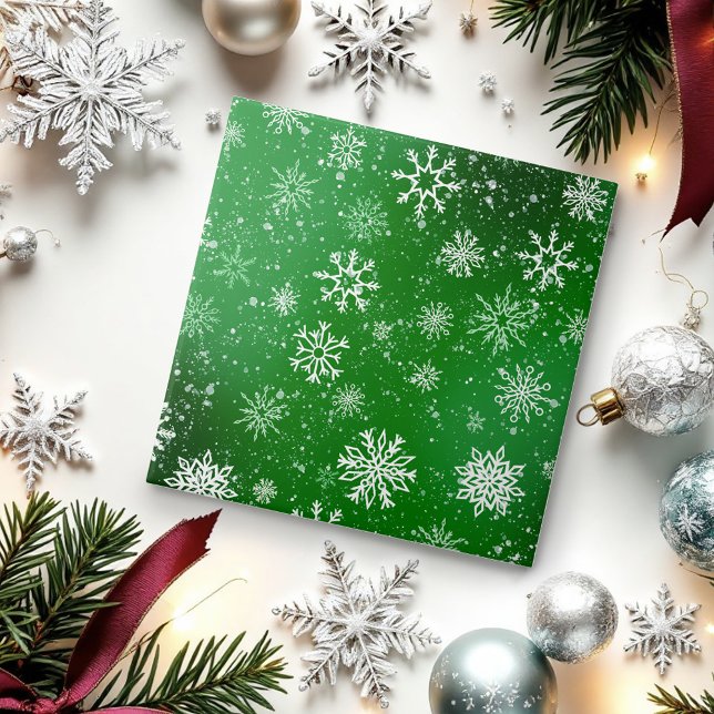 Green Snowflakes Pattern Festive Winter Holiday Tile (Creator Uploaded)