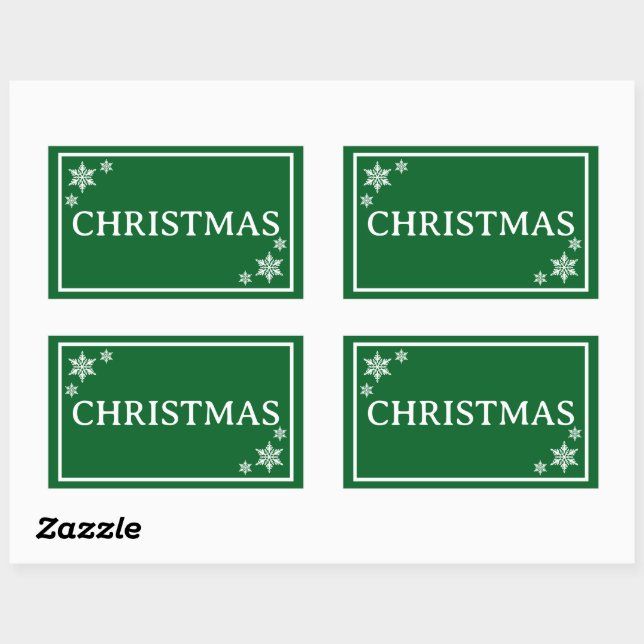 Green Snowflakes Simple Christmas Word Rectangular Sticker (Sheet)