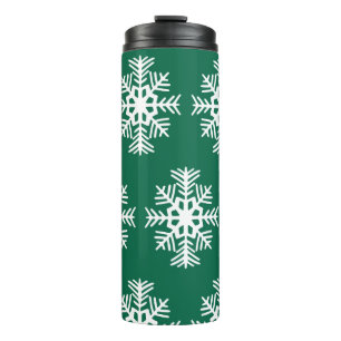 Green Snowflakes Thermal Coffee Tumbler