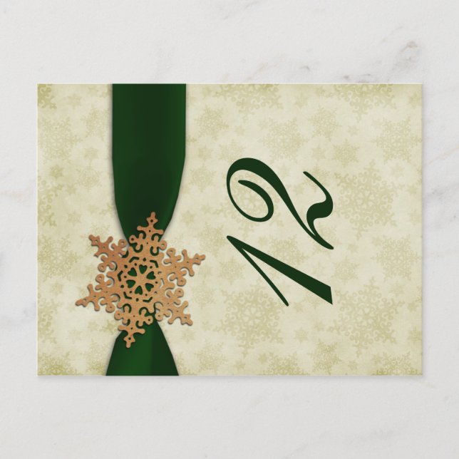 green snowflakes winter wedding table numbers postcard (Front)
