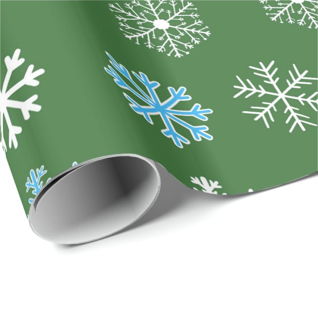 Green Snowflakes Wrapping Paper (Roll Corner)