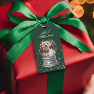 Green Snowglobe Snowflake Photo Gift Tags