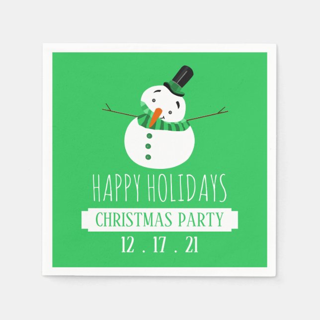 Green Snowman, Christmas Party Napkin (Front)