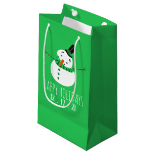 Green Snowman, Happy Holidays Small Gift Bag