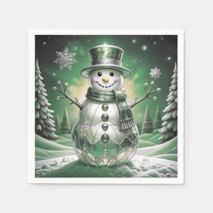 Green Snowman Snowflakes Holiday Napkin