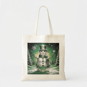 Green Snowman Snowflakes Holiday Tote Bag
