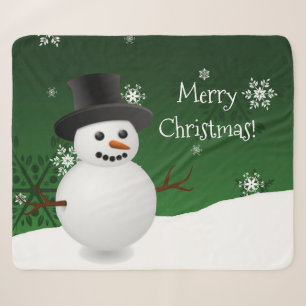 Green Snowman Winter Christmas Sherpa Blanket