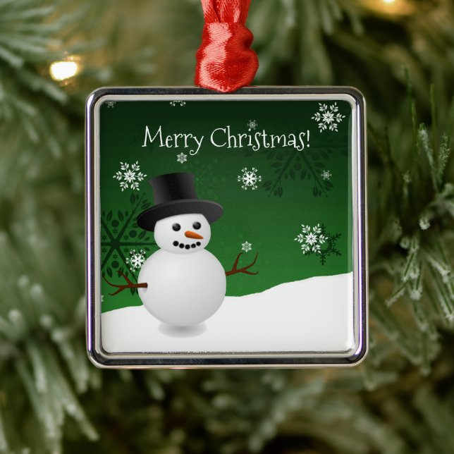 Green Snowman Winter Scene Ceramic Ornament (Tree)