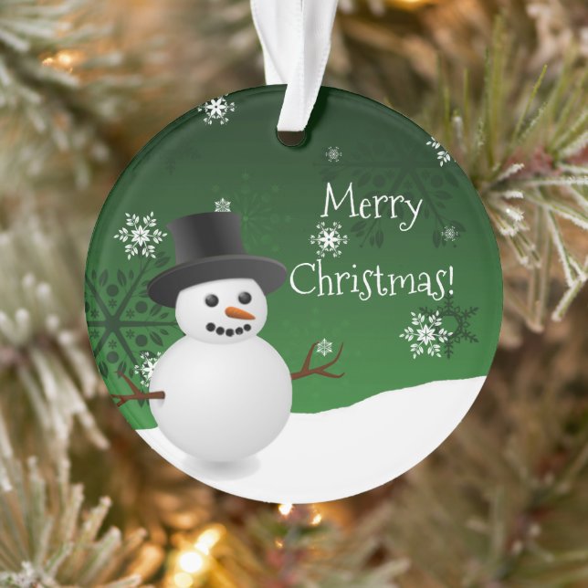 Green Snowman Winter Scene Christmas Ornament (Tree)