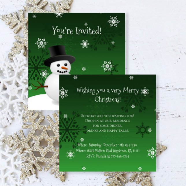 Green Snowman Winter Scene Christmas Party Invitation (Green Snowman Winter Scene Christmas Party Invitation)
