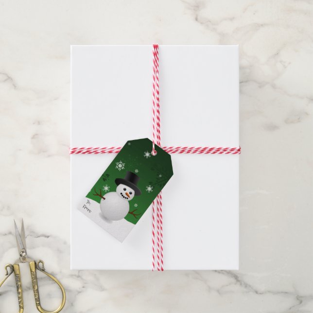 Green Snowman Winter Scenery Christmas Gift Tag (With Twine)