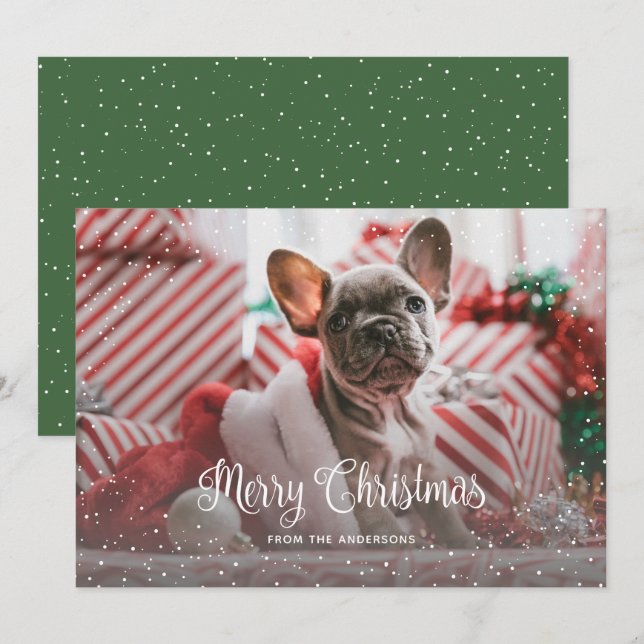 Green Snowy Photo Christmas Cards (Front/Back)