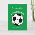 Green Soccer 11th Birthday Card<br><div class="desc">A green soccer 11th birthday card for nephew, son, godson, etc. You will be able to easily personalise the front of this soccer sport birthday card with his name. The inside card message and the back of the card can also be edited. This personalised soccer 11th birthday card for him...</div>