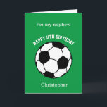 Green Soccer 11th Birthday Card<br><div class="desc">A green soccer 11th birthday card for nephew, son, godson, etc. You will be able to easily personalise the front of this soccer sport birthday card with his name. The inside card message and the back of the card can also be edited. This personalised soccer 11th birthday card for him...</div>