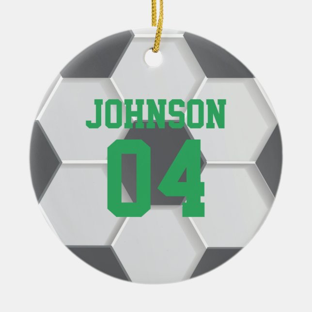 Green Soccer Ball Christmas Ceramic Tree Decoration (Front)