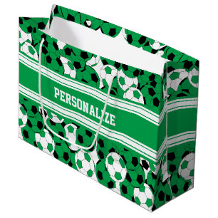 Green Soccer Ball Collage   Personalise Large Gift Bag