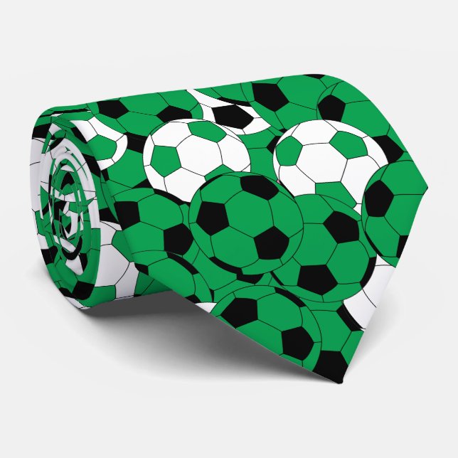 Green Soccer Ball Collage - Two Side Print Tie (Rolled)