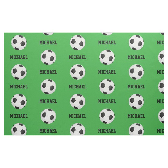 Green Soccer Ball Custom Name Personalised Printed Fabric (Fat Quarter)