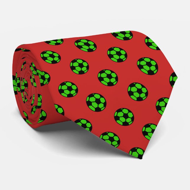 Green Soccer Ball Pattern Tie (Rolled)