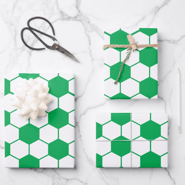 Green Soccer ball pattern Wrapping Paper (Front)