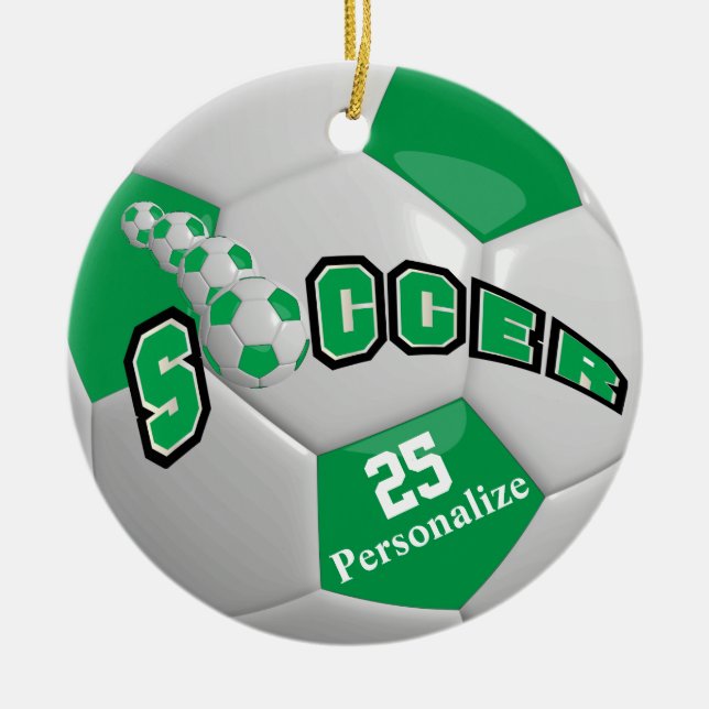 Green Soccer Ball | Personalise Ceramic Tree Decoration (Front)
