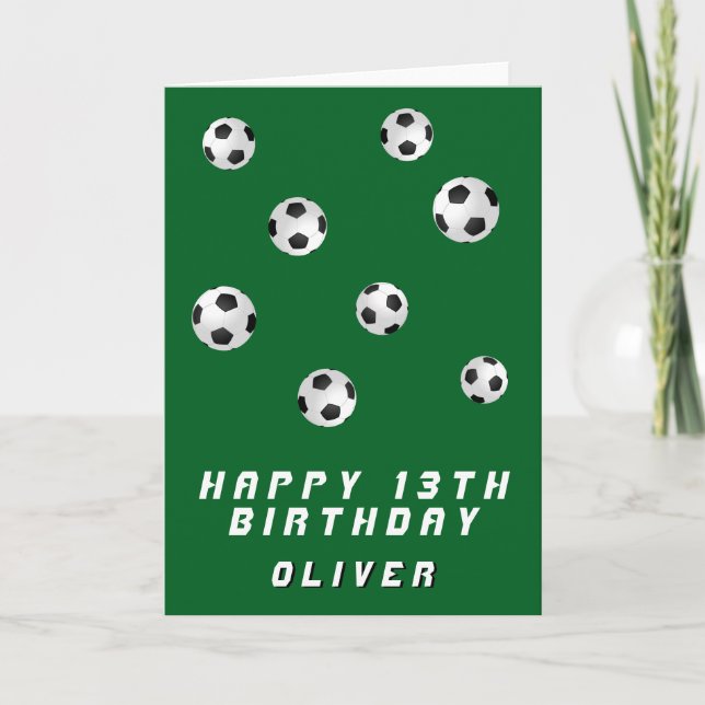 Green Soccer Balls Boy Happy Birthday Card (Front)