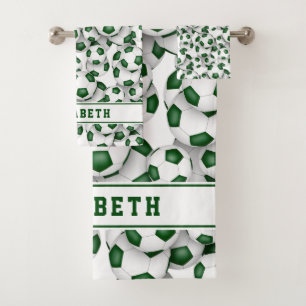 green soccer balls pattern graduating athlete bath towel set