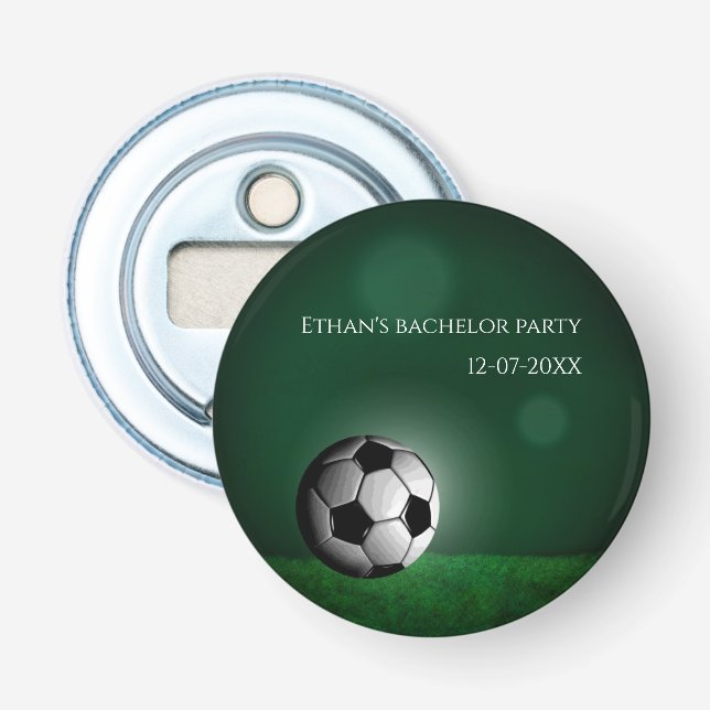 Green Soccer Birthday / Bachelor Party Bottle Opener (Front)