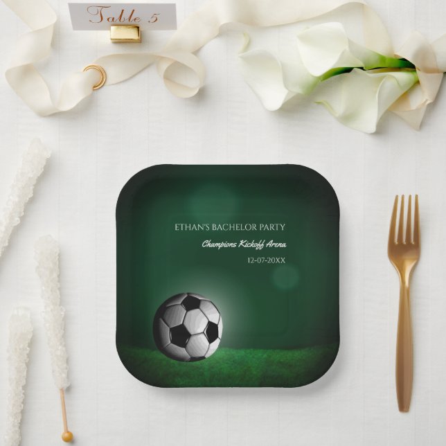 Green Soccer Birthday / Bachelor Party Paper Plate (Wedding)