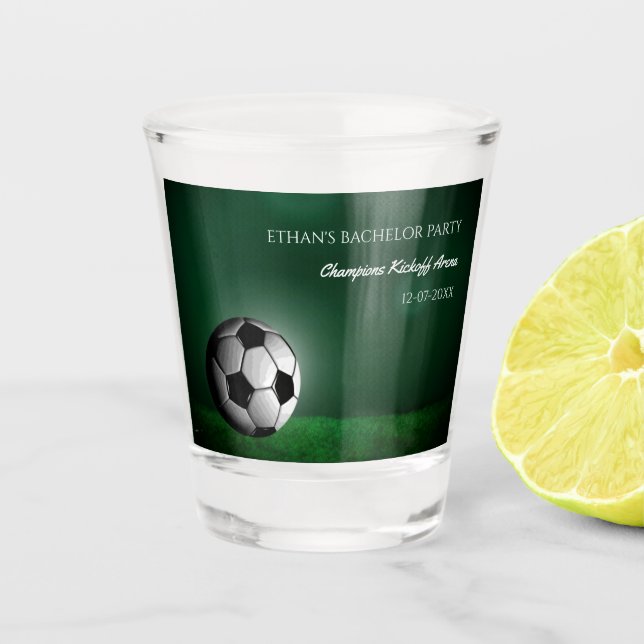 Green Soccer Birthday / Bachelor Party Shot Glass (Front)
