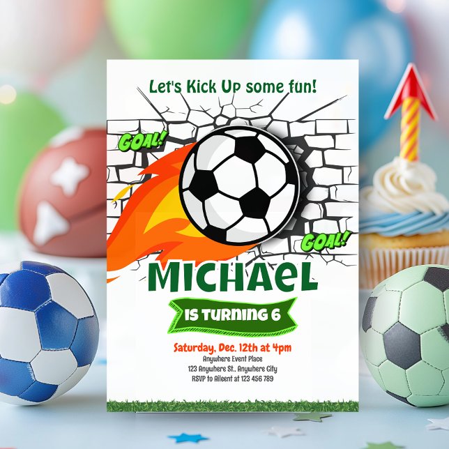 Green Soccer Birthday Party Invitation (Green Soccer Birthday Party Invitation)