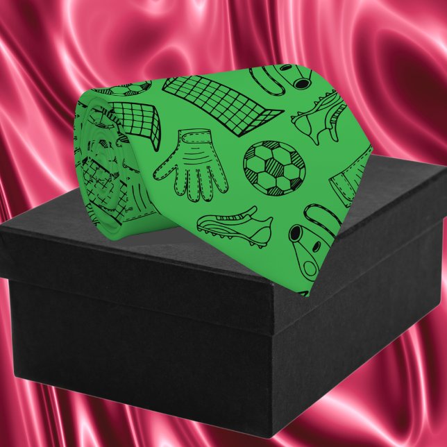 Green Soccer Equipment Pattern Tie (Green Soccer Equipment Pattern Neck Tie)