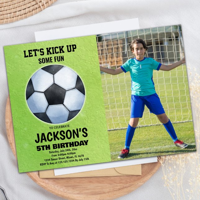 Green Soccer Floor Photo Soccer Birthday Invitation (Green Soccer Floor Photo Soccer Birthday Invitation)