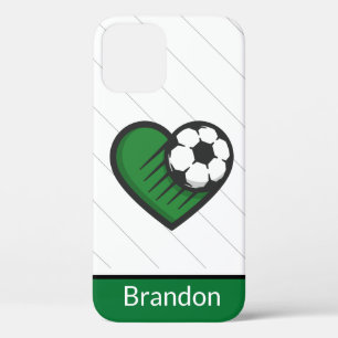 Green Soccer Love Kids Players Name & Ball Striped iPhone 12 Case