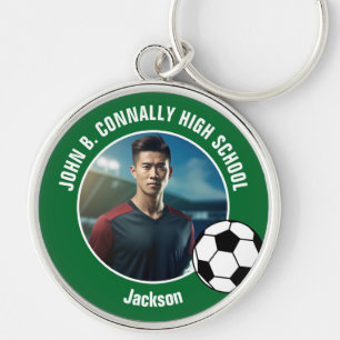 Green Soccer Player Photo High School Key Ring
