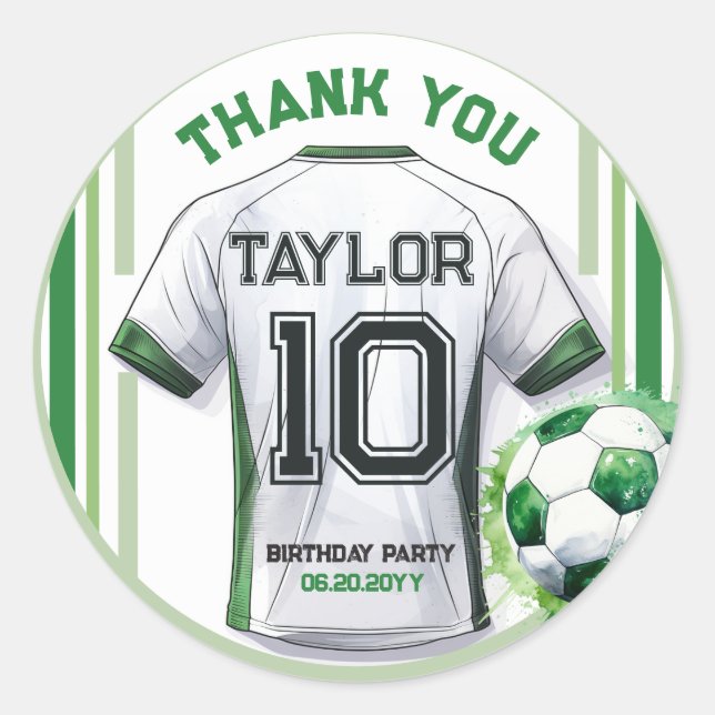 Green Soccer Sports Boy Jersey Kids Birthday Favou Classic Round Sticker (Front)
