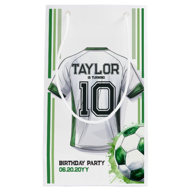 Green Soccer Sports Boy Jersey Kids Birthday Party Small Gift Bag (Front)