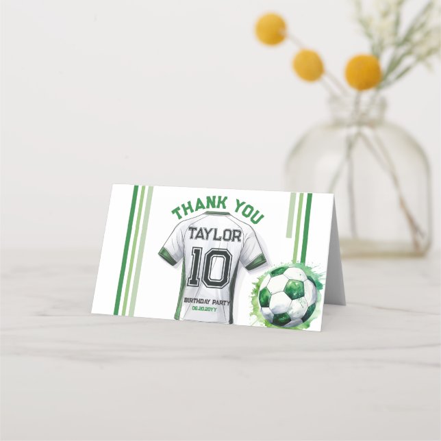 Green Soccer Sports Boy Jersey Kids Thank You Card (Front)