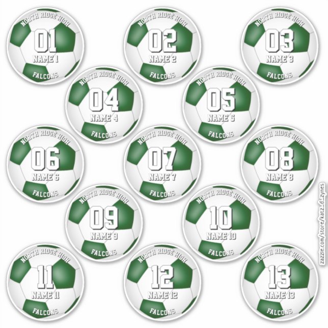 green soccer team colors gifts for 13 players (Front)