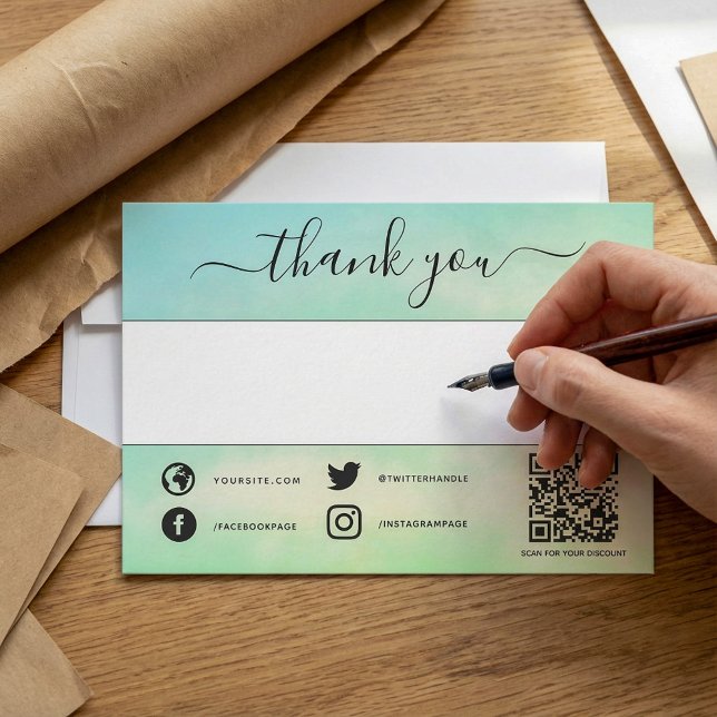 Green social qr code thank you insert card (Green social qr code thank you insert card.)